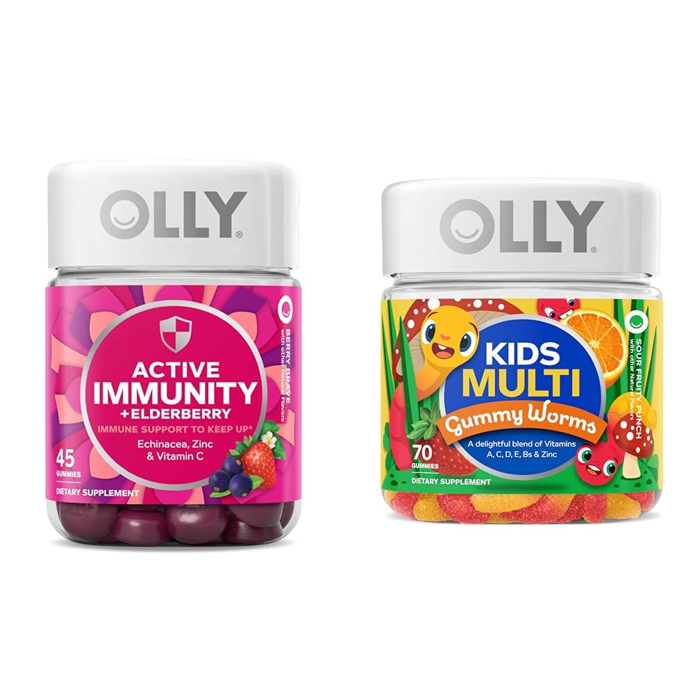 OLLY Gummy Aktywny Immunitet + Elderberry 45 Gummies & Kids Multivitamin Gummy Worms 70 Count