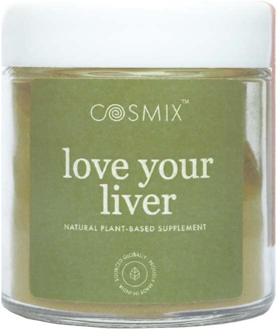 Cosmix Love Your Liver, Detoksykacja wątroby i nerek, Oczyszcza krew, Redukuje Inflamation, Bhumi Amalaki, Mleko Thistle, Turmeric, 60G - Makes Up to 40 Sług, Plant- Based Superfood Mieszanka