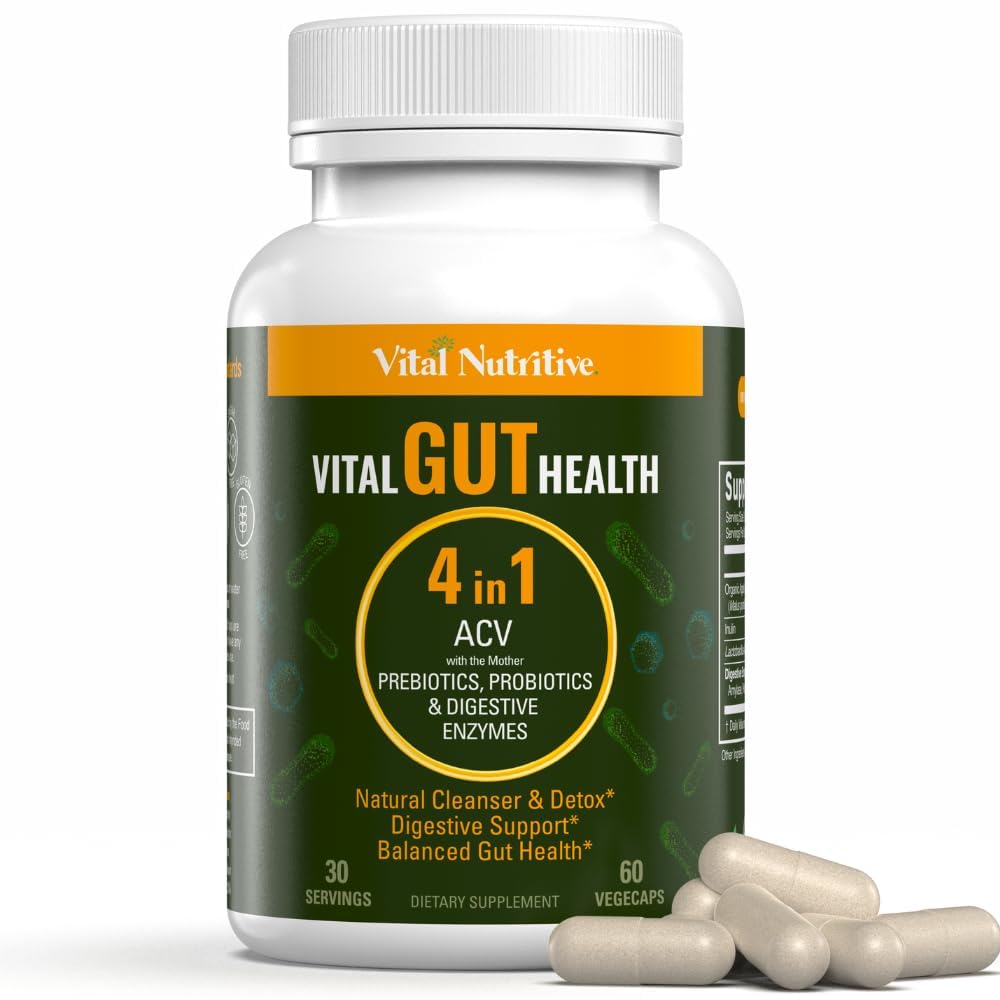 Vital Gut Health 4in1 Formuła z Jabłkiem Cydr Ocet, Prebiotyki i Probiotyki, Enzymy Digestive dla silnego wsparcia odporności i kompletny Gut i wsparcia trawienia