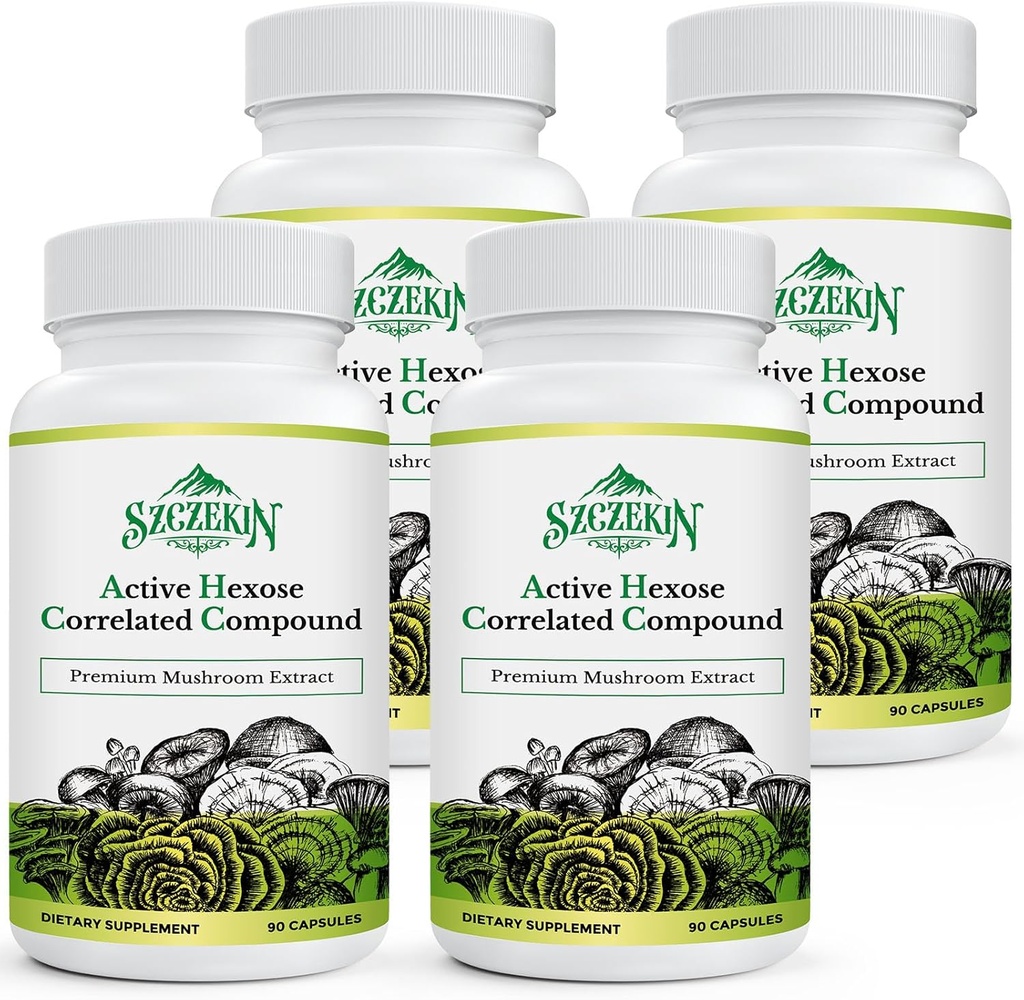 Active Hexose Corerelated Compound 1500 mg Supplement, Natural 8 Mushroom Extract Supplement, System immunologiczny, Funkcja wątroby, Natural Killer i T Cells Activity, 360 Veggie kapsułki