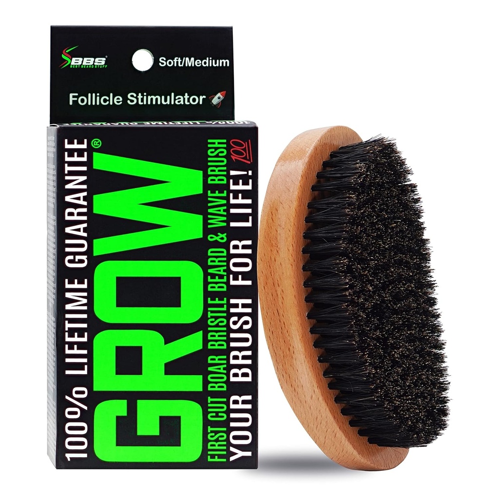 Bristle Boar Bristle Brush & 360 Wave Brush for Men - Beard and Mustache Growth Brush - Beard Brush for Men & Follicle Stimulator - Promieniowanie, Detangle & Boost Circulation - USA Made