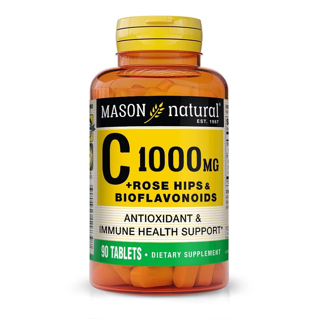 MASON NATURAL Vitamin C 1,000 mg Plus Rose HIPS and Bioflavonoids Complex - Supports a Healthy Immune System, Antioxidant and Essential Nutrient, 90 Tablets