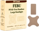 FEBU Eco- Friendly Dużych Bandaży Bambusowych 124; PFAS Free Bandaże dla Scrapes & Cits 124; Elastyczne Bandaże Fabryczne 124; W pełni Kompostowalne, Latex Free Bandage 124; 20 Count Large