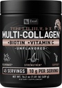 Zeal Naturals Multi Collagen Protein Peptides Powder Types I II III V X - Vitamin C, Biotin & Hyaluronic Acid - Hair, Skin & Nails - Marine, Bovine, Chicken & Eggshell - Unflavored, 45 Servings