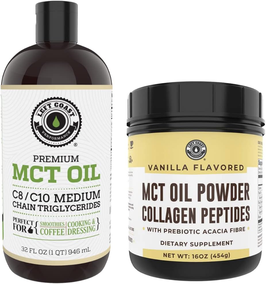 Wydajność lewego wybrzeża 32oz Premium MCT Oil i 16oz Vanilla MCT + Collagen Powder