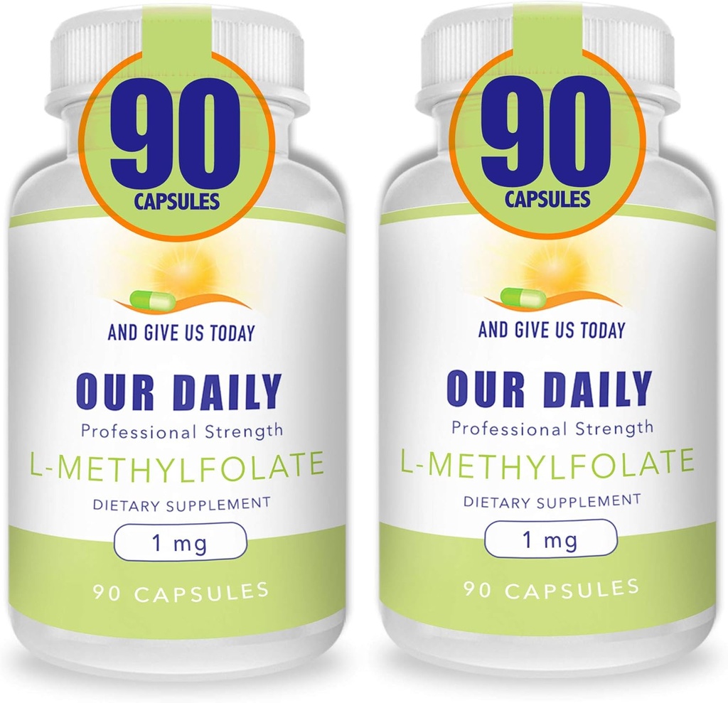 Nasze codzienne Vites L- Methylfolate 1 mg / 1000 µg Maksymalna moc Aktywny folian, 5- MTHF, Filler Free, Gluten Free, Non-GMO, Kapsułki wegetariańskie 90 Count (Opakowanie 2)