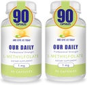 Nasze codzienne Vites L- Methylfolate 1 mg / 1000 µg Maksymalna moc Aktywny folian, 5- MTHF, Filler Free, Gluten Free, Non-GMO, Kapsułki wegetariańskie 90 Count (Opakowanie 2)