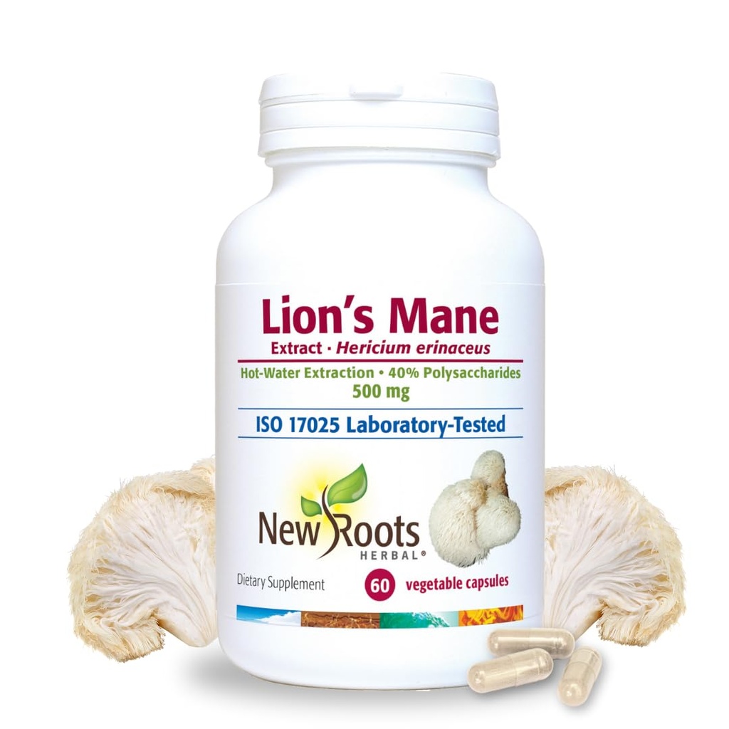 NOWE KORZENIE HERBAL Lions Mane Supples Capsules 124; 500 mg Lwa grzyba Grzyb koncentrat Hot- Water Extract 124; Pamięć, Focus & Immune Supplement Supplement Equipment 124; 60 Veggie Caps