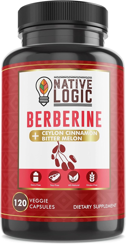 Berberine HCL 1200mg z Ceylon Cynamon, Bitter Melon i Green Tea Extract 124; Pomaga układu sercowo-naczyniowego i GI Zdrowia z wsparcia układu immunologicznego - 120 Kapsułki