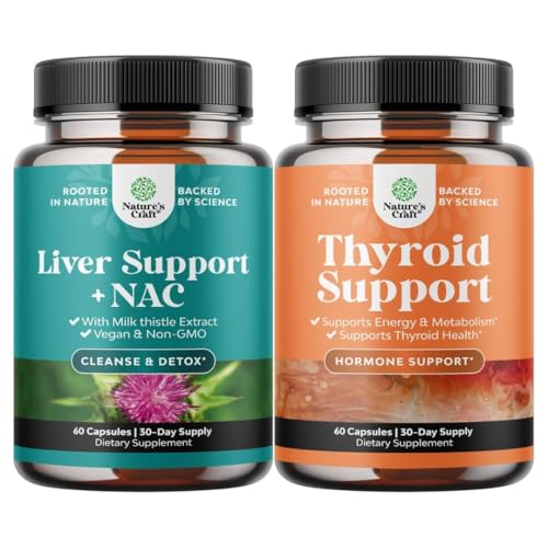 Paleta wsparcia dla wątroby NAC Suplement z ekstraktu Thistle mleka, N Acetyl Cysteina i Karczoch, i Herbal Thyroid Support Complex - Pothent Kelp Jod dla równowagi hormonalnej - Mood & Energy