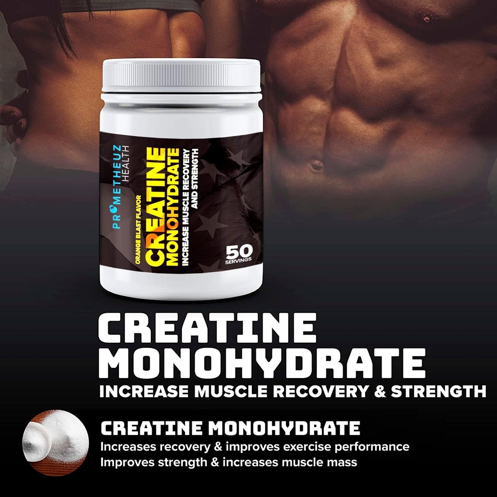 PrometeuzHealth Creature Monhydrate - Zwiększyć odzysk mięśni i siły dla mężczyzn i kobiet, Hydrates mięśni i połączeń 124; Pomarańczowy Blast Flavor, 50 Służenie