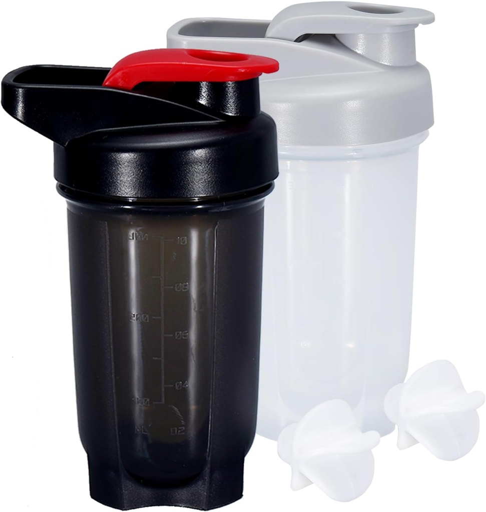 Butelka Shaker Protein Shakes Puchar 10 Butelka Ounce Shaker z whisky kulki, Butelka Protein Shake zestaw do mieszania protein, Shakers for Protein Shakes, Shaker Cup, Shaker Protein, Black + Grey, 2PCS