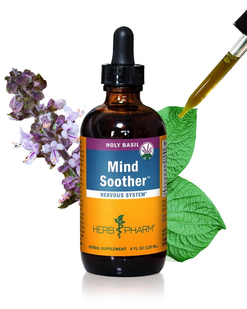 Herb Pharm Mind Soother: Święty Basil: Płynny Kava Suplement do wsparcia spokoju i relaksacji, Stabilizacja Wsparcie dla układu nerwowego, Made with Noble Kava & Lavender Flower, Wegan, Gluten- Free, 4 oz *