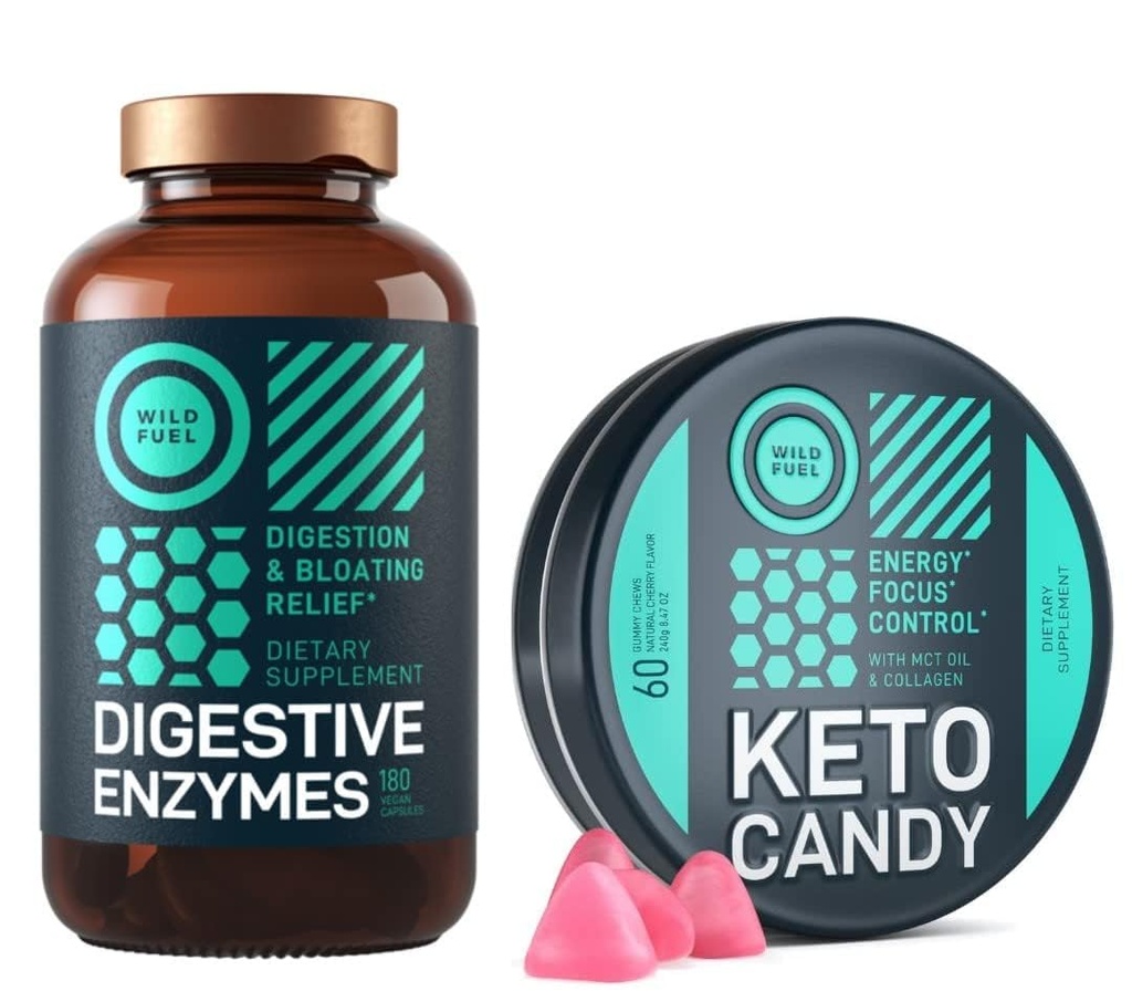 WILD FUEL Keto Candy z MCT Oil and Collagen and Digestive Enzymes z Probiotic i Prebiotic Bundle