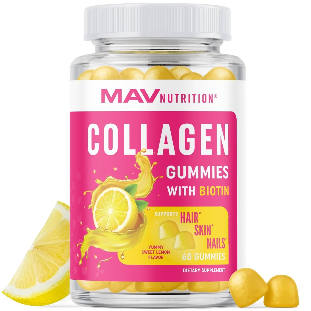 Kolagen Gummie dla kobiet 124; 200mg Zhydrolizowany Kolagen + 2500mcg Biotin, Witamina C, E & Zinc 124; Antystarzenie, Wzrost włosów, Skóra, Silne paznokcie 124; Nie-GMO Gummy Suplementy witaminy 124; 60 Hrabia
