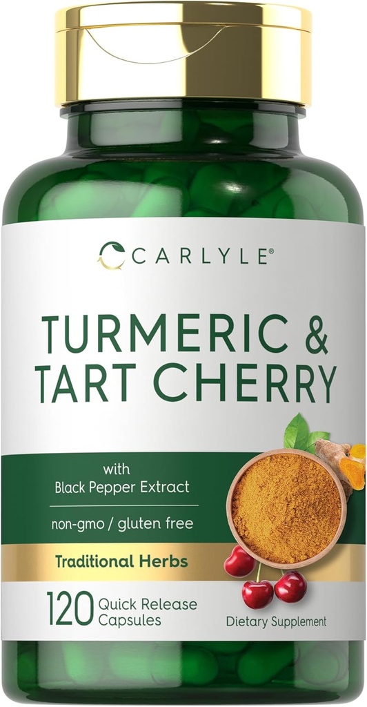 Carlyle Turmeric i Tart Cherry Kapsułki 124; 120 Hrabia 124; z Bioperine 124; Wegetarian, Non-GMO, Gluten Free Supplement