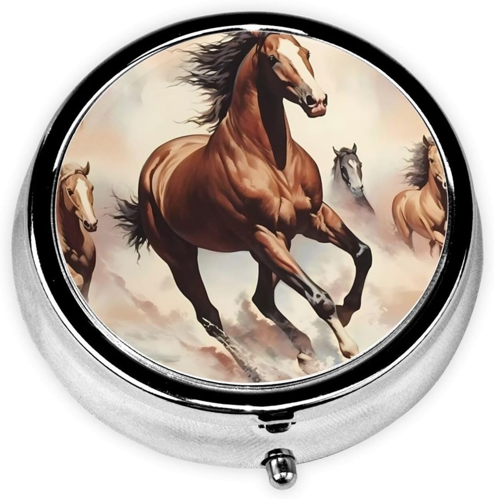 Skrzynka na pióro, małe opakowanie na torebkę i kieszeń, Cute Medicine Organizer Travel Pillbox, Przenośny pojemnik na pióro do trzymania witamin, Medycyna, Olej rybny i suplementy, Prencing Brown Horse