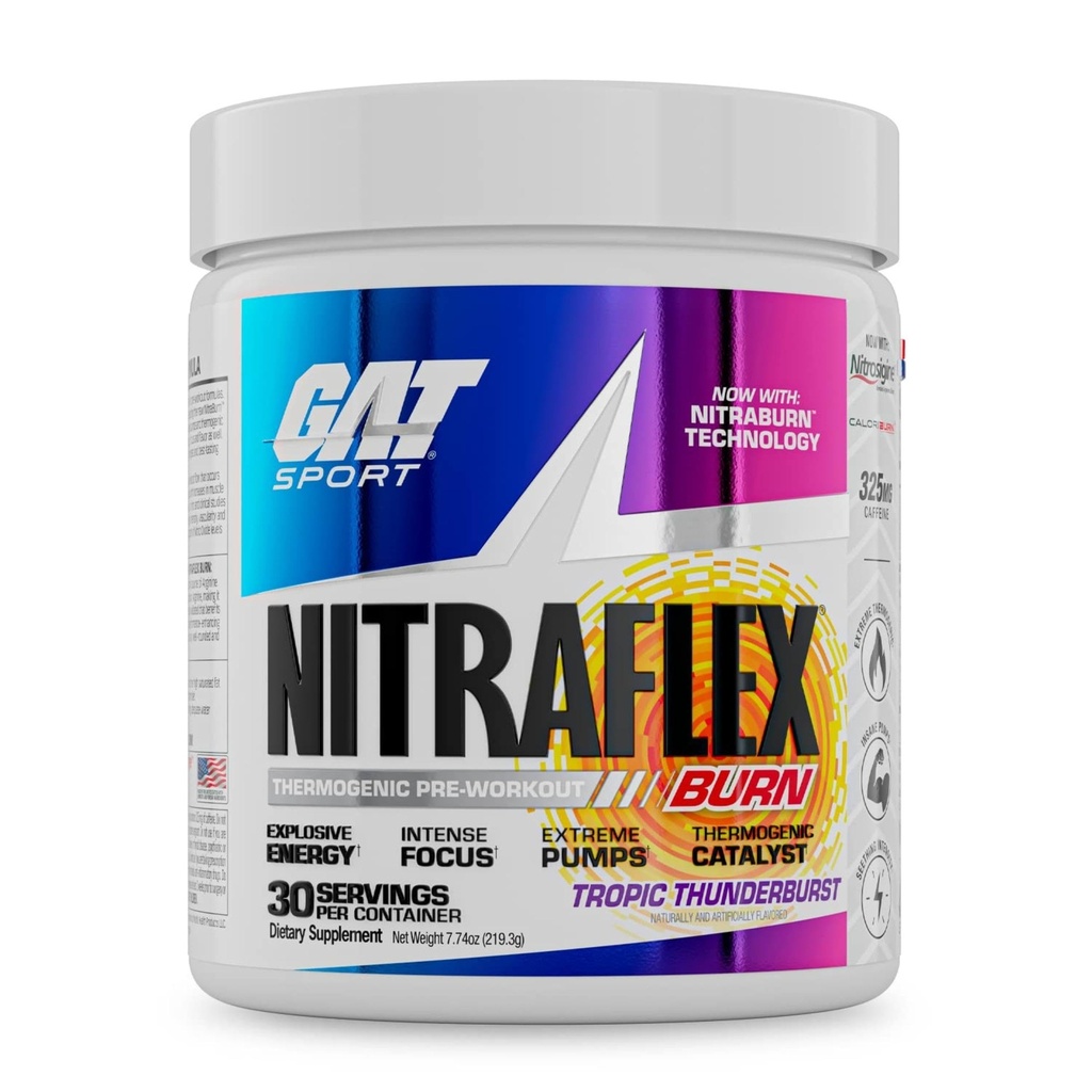 GAT SPORT NITRAFLEX Burn, przed treningiem Termogeniczny proszek, Tropic Thunderburst, 30 Służenia