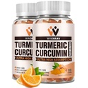 Kurkuminy kurkuminy z Ginger & Black Pepper Extract - 2 Pack Gumy gumowe tumeryczne dla bólu zapalne wspólnej wagi wsparcia zdrowia - Wegan, Organiczny, Żelatyna - dla dorosłych i dzieci