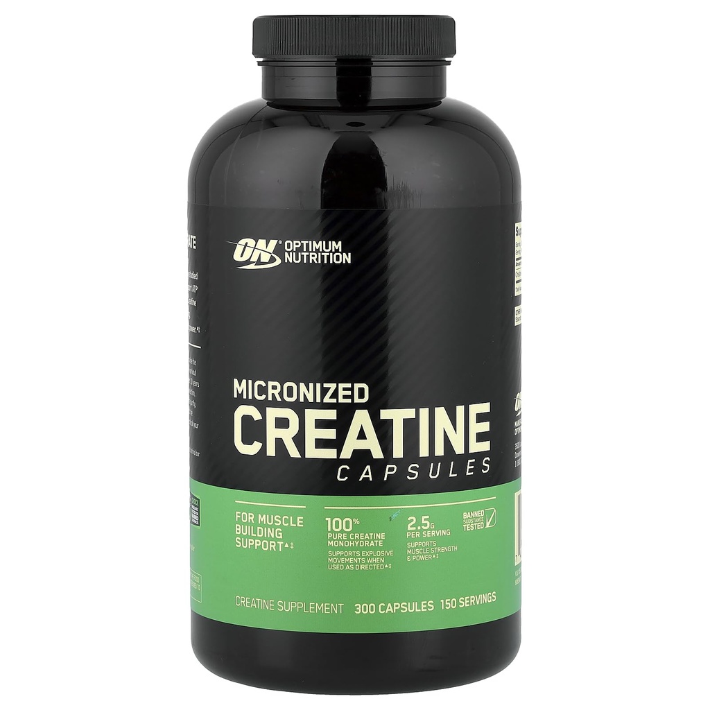 Optimum Nutrition Mikronizowane Kapsułki jednowodny Kreator, Keto Friendly, 2500mg, 300 Kapsułki (Opakowanie może Vary)