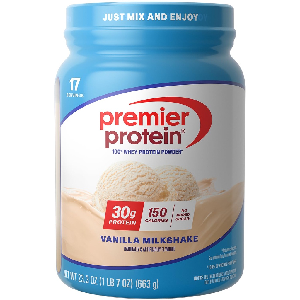 Premier Protein Powder, Vanilla Milkshake, 30g Protein, 1g Sugar, 100% Protein serwatkowy, Keto Friendly, No Soy, Gluten Free, 23.3 oz (17 Sług)