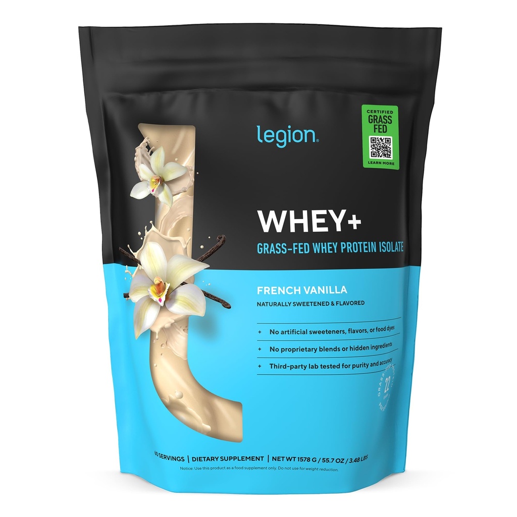 LEGION Serwatka + Protein Whey Isolate from Grass Fed Cows - Serwatka Protein Isolate Powder Low Calorie, Non-GMO, Sugar Free, Laktoza i gluten Free, Wszystkie naturalne białka Proszek dla mężczyzn i kobiet (60 Służenie)