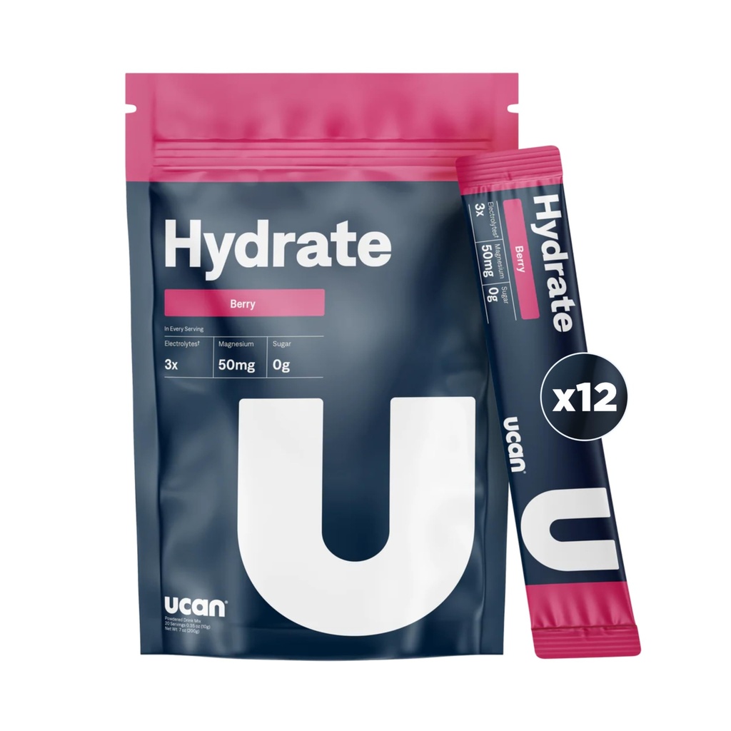 UCAN Hydrate Electrolyte Drink Mix (Berry, 12 Stickpack) Sugar- Free, Keto- Friendly, Vegan, Non-GMO, Gluten- Free Electrolyte Proszek z potasu i magnezu dla biegaczy i sportowców