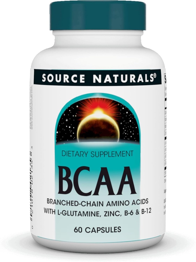 Źródło Naturals BCAA Branched Chain Amino Acids, Zapewnia wsparcie dla systemów mięśniowych ciała * - 60 kapsułki