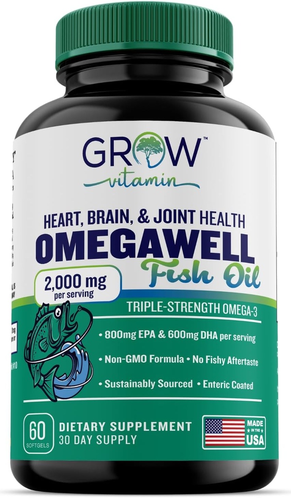 wzrost witaminy Triple Siła Omega 3 Fish Oil, 800 mg EPA 600 DHA Suplement do serca, Mózg i wsparcie immunologiczne, Absorbowalne Triple Siła, zrównoważony sourced - Mini Softgels - 30 Day Supply