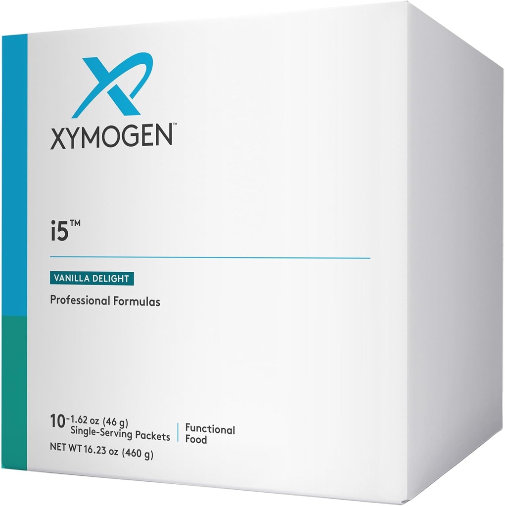 XYMOGEN i5 - Gut Health, Detox + Cytokina Balance Support Powder - 21g Białko, Immunoglobulina, Arabinogalactan, ekstrakt z nasion brokułów - Vanilla Drink Mix (10 opakowań)