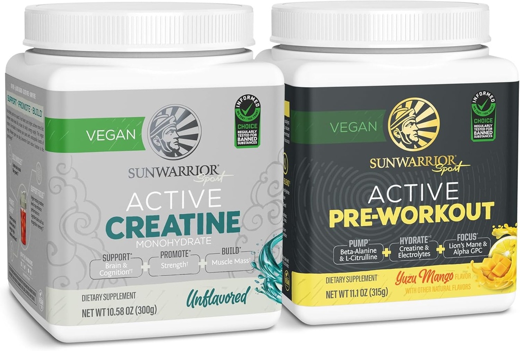 Aktywny Mieszanka Hydration & Kreatyna Monohydrat w proszku Zestaw 124; Paleta i zapisać 124; Non- GMO Soy Dairy Filler & Gluten Free (60 Servings Unflavored Creaine, 30 Servings Yuzu Mango Pre Workout)