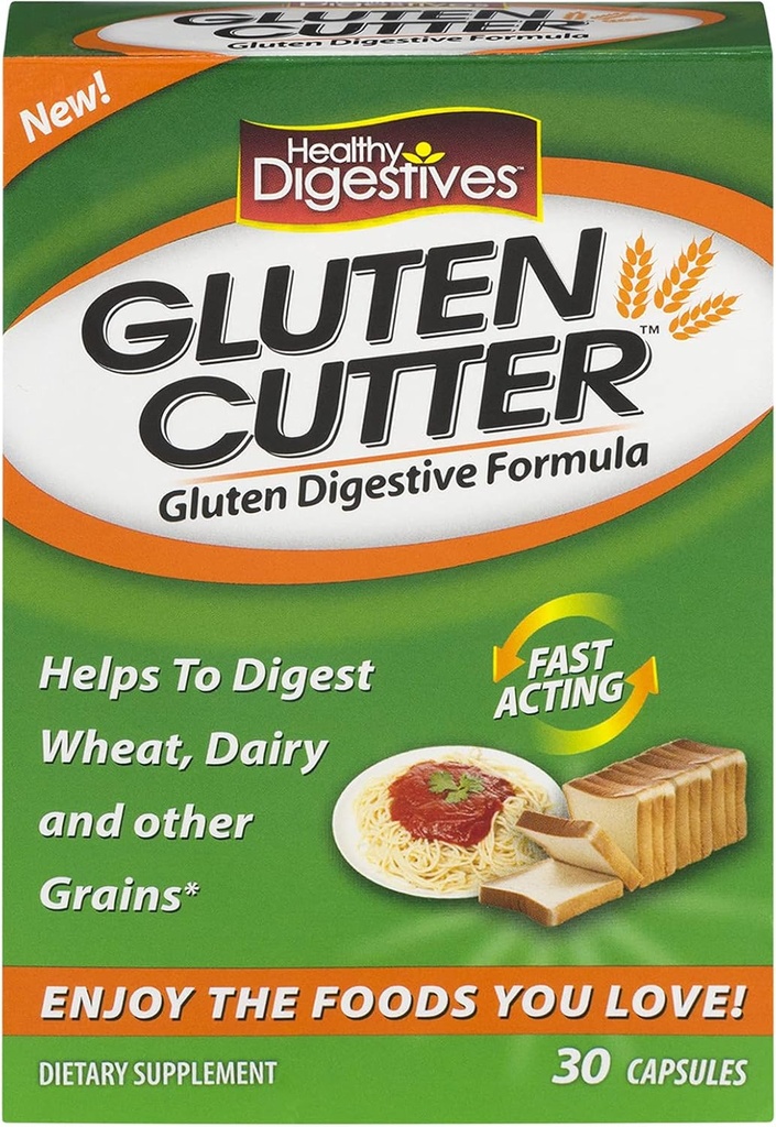 Zdrowe systemy naturalne Zdrowe diety Gluten Cutter, 60 Kapsułki (2 Pudełka po 30 Każdy)