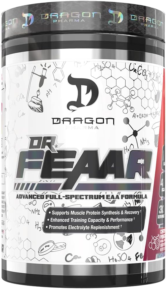 DRAGON PHARMA Dr. FEAAR ® Advanced Full- Spectrum EAA Matrix, wspomaga syntezę i odzyskiwanie białka mięśniowego, zwiększoną zdolność treningową i wydajność (30 Sług, Pomegranat wiśniowy)