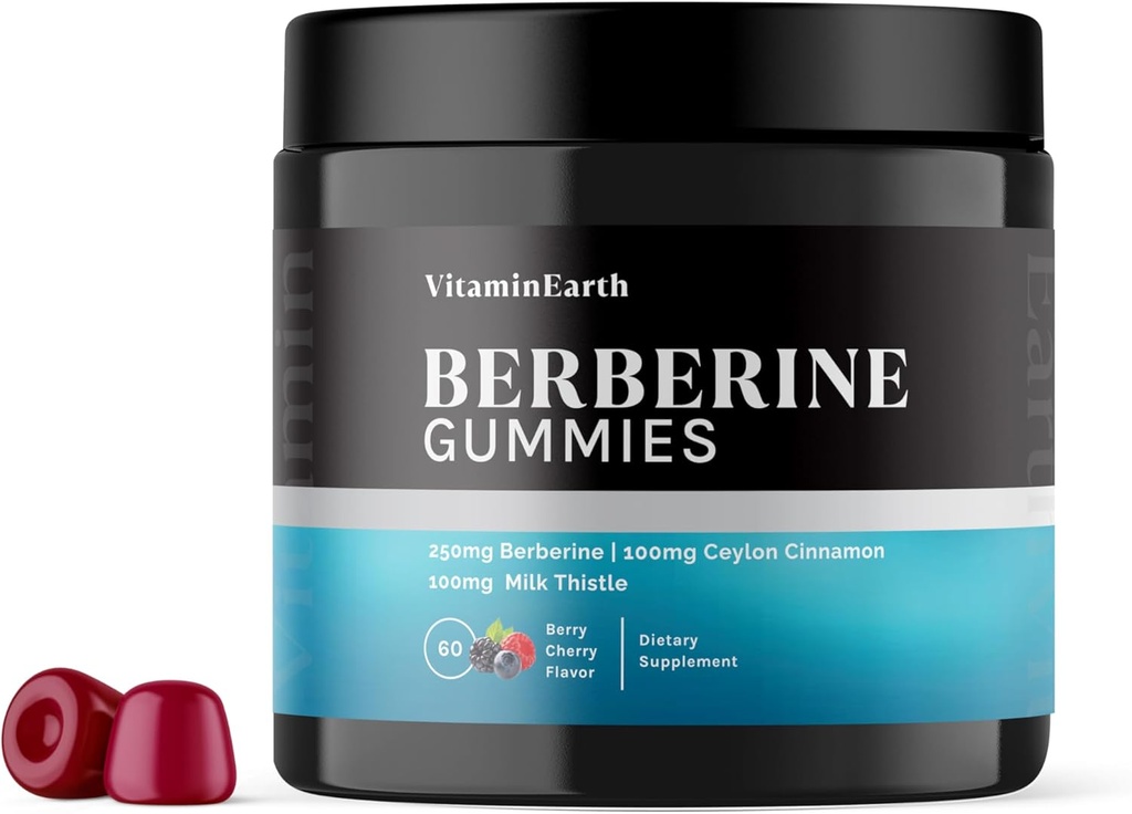 Berberine Gummies z Berberine HCL, Ceylon Cynamon & Ogęstość mleka do wsparcia immunologicznego i metabolizmu - Berry Cherry Flavor - 60 Count