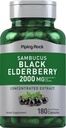 Piping Rock Elderberry Kapsułki 124; 2000 mg 124; 180 tabletek 124; Sambucus Herbal Extract Supplement Detale 124; koncentrat ekstrakt 124; Non- GMO, Gluten Free