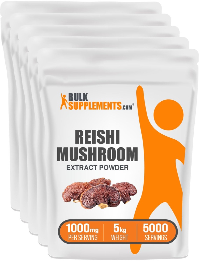 BulkSupplements.com Reishi Mushroom Extract Powder - Reishi Mushroom Powder, Suplement do ogólnych Well- Being - Gluten Free, 1 g na Serving, 1 kg (Opakowanie 5) (11 funtów)