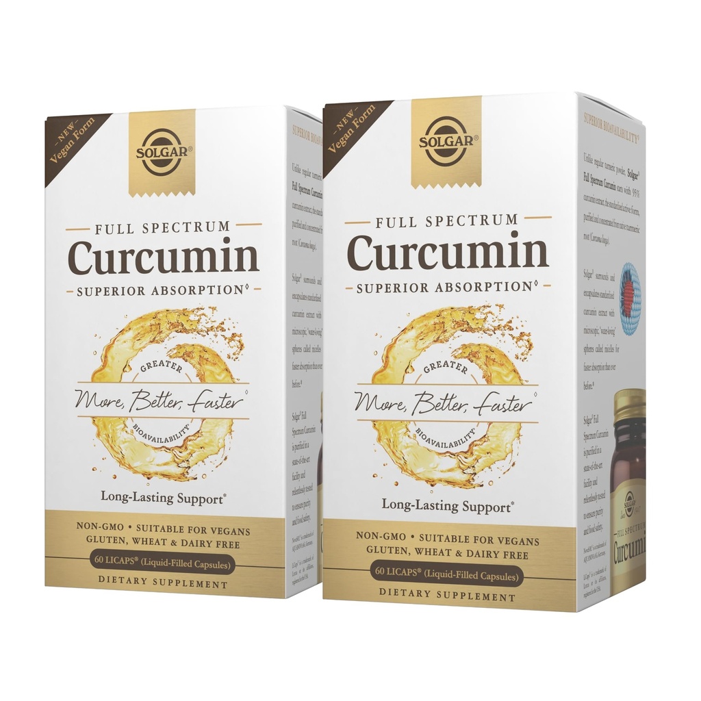 Solgar Full Spectrum Curcumin - 60 LiCaps, Pack of 2 - Superior Absorption - Mózg, Joint & Immune Health - Non-GMO, Wegan, Gluten Free, Dairy Free - 120 Total Servings