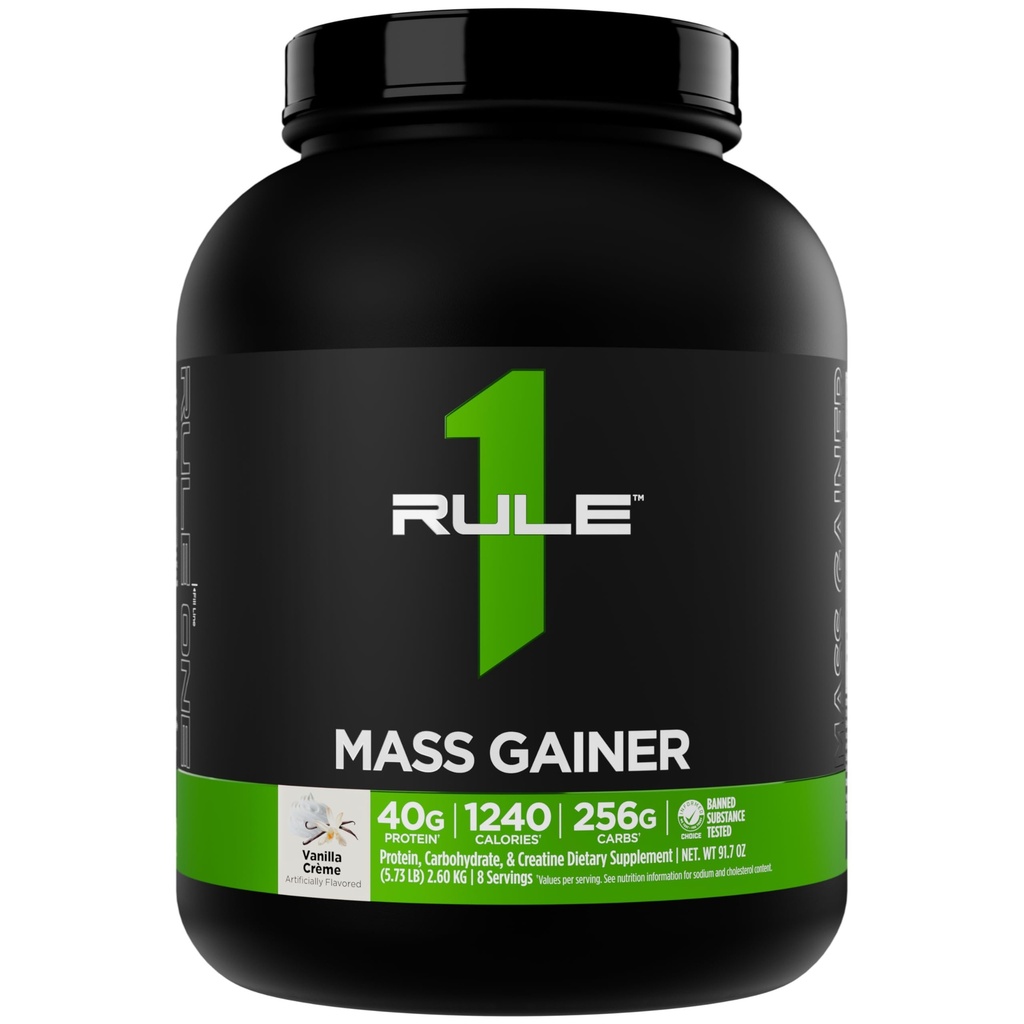 Zasada 1 Mass Gainer - Wysoka Calorie Weight Gain Formuła z 1,220 + Calories, 250g + Complex Carb Blend, 40g All- Whey Protein Per Serving (8 Służenia, Vanilla Crème)