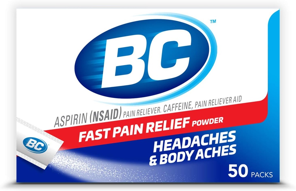 BC Powder | Fast Pain Relief | Aspirin (NSAID) & Caffeine | 50 Count (10042037103993)