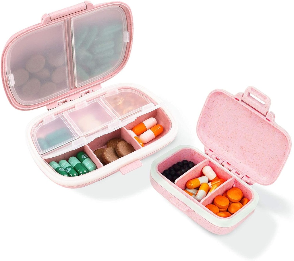 2 Pack pill Case Organizer, Travel Pill Box z etykietą, Codzienne leczenie Organizator Case, Waterproof Pocket Case, Przenośny różowy suplement Case Medicine Container Compact for Witamina