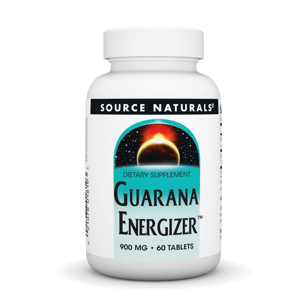 Źródło Naturals Guarana Energizer, Suplement Dietetyczny - Wspiera długotrwałą podwyżkę energii * 900 mg - 60 tabletek