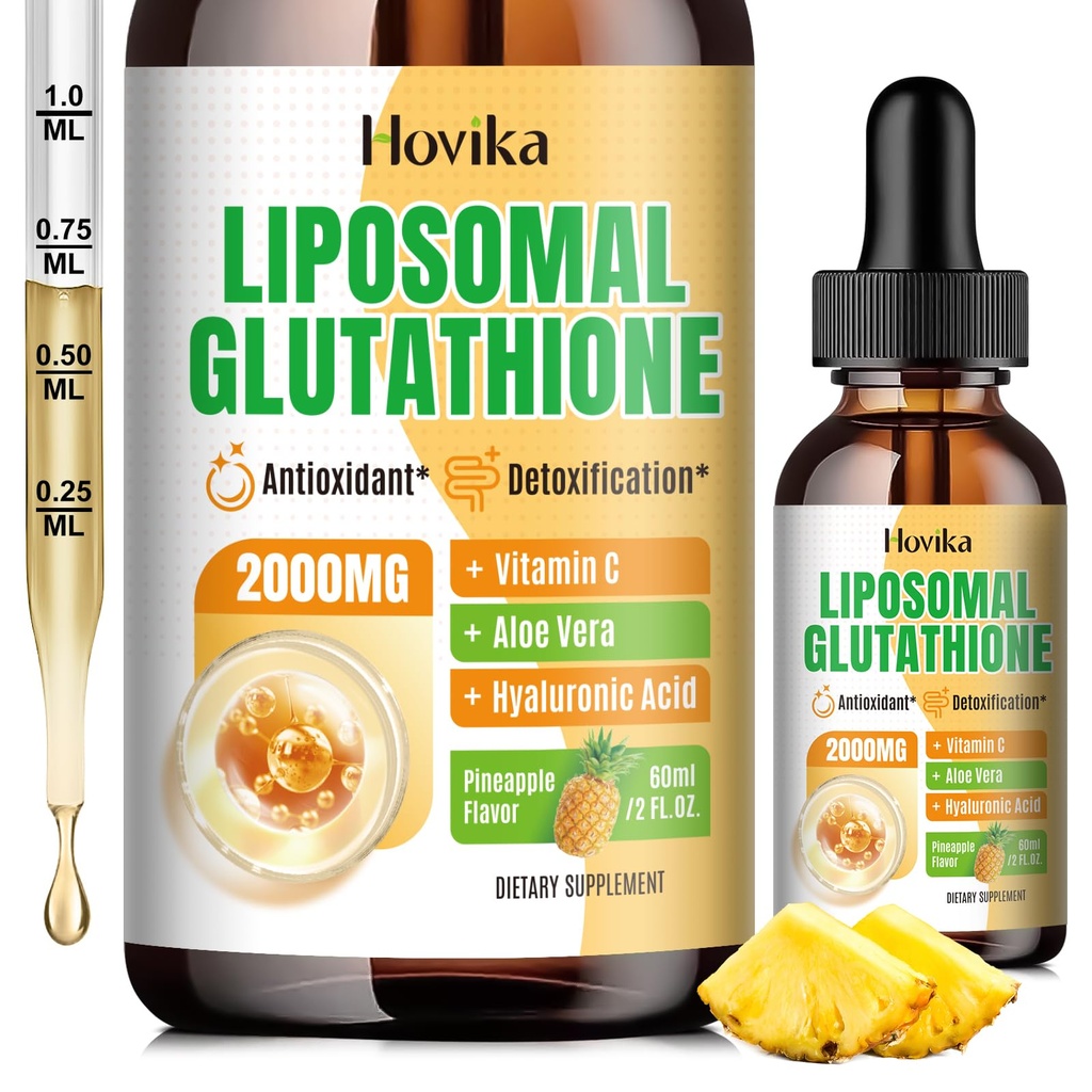 Liposomal Glutation Supplement 2000mg, Płynny Glutation Drops z witaminą C, Master Przeciwutleniacze dla układu immunologicznego, Obrona starzenia, Zdrowie skóry, Detox wątroby - Superior Absorption, Ananas 2 Fl Oz