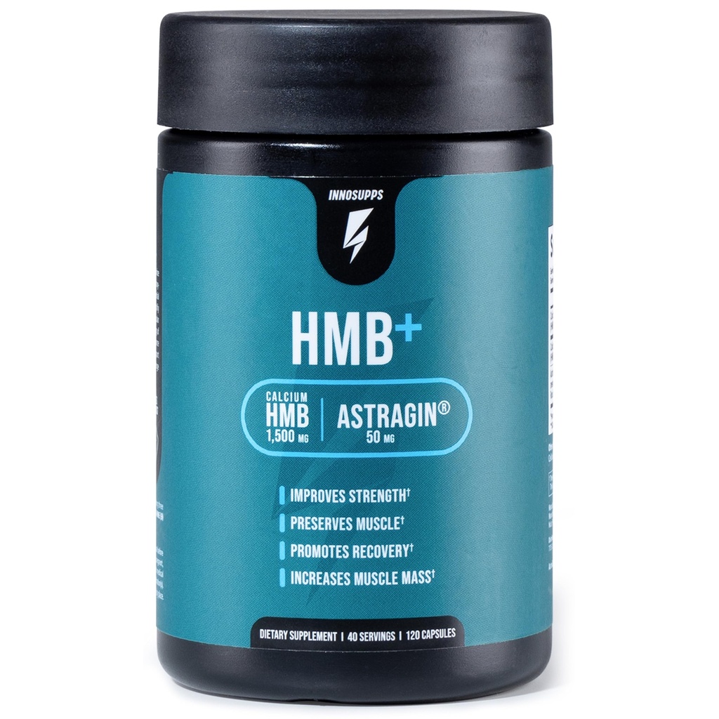 InnoSupps HMB + 124; 1500mg HMB (Beta- Hydroxy Methylmaślan) & 50mg Astragina Beta- 124; Zwiększona absorpcja, Konserwacja Mięśnie, Promotes Recovery, Zwiększenie Lean Muscle Mass Wolna - 120 Kapsułki Veggie
