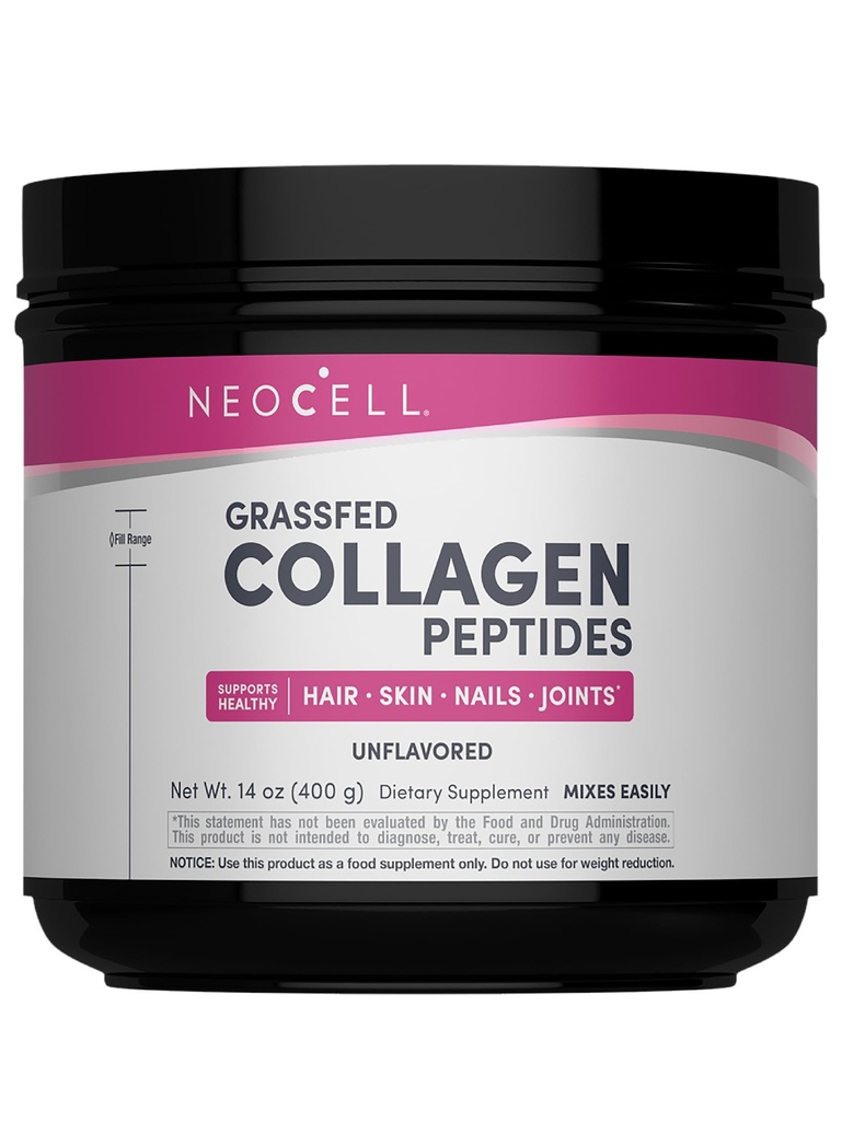 NeoCell Super Collagen Peptydes, 10 g Collagen Peptydes per Serving, Gluten Free, Keto Friendly, Non-GMO, Trawa Fed, Zdrowe włosy, Skóra, Nails and Joints, Nieflavored Proszek, 14.1 oz., 1 Canister