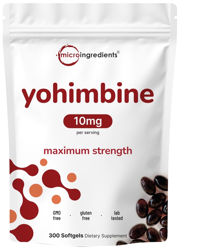 Podwójna siła Yohimbine Suplementy dla mężczyzn i kobiet, 10 mg na serwowanie, 300 Softgels, Yohimbine HCL z Virgin Sunflower Seed Oil dla lepszej absorpcji, Wspiera produkcję energii, afrykański surowiec