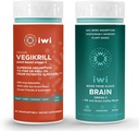 iwi Life Vegikrill & Brain Omega-3 Bundle, 30 Służenia, Plant Wegan-Algae Omega 3 z EPA + DHA, Kryll & Fish Oil Alternative, No Fishy Aftersmast