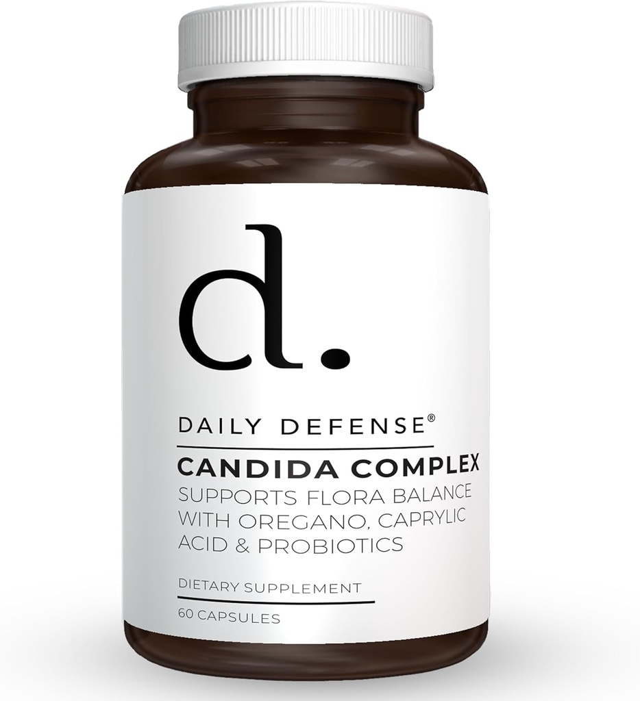 Candida Flush & Cleanse 60 Count Gut Support for Balanced Gut Flora z Oregano, Kwas kaprylowy, Probiotyki, & Enzymy Digestive - Suplement diety niezmodyfikowanej genetycznie