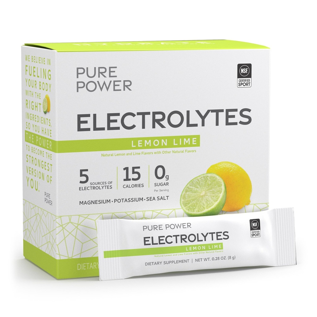 Dr Mercola Pure Power Electrolytes - wspomaga nawadnianie i mięśnie - Magnez & Mieszanka potasu - 0 g cukru na serving - Lemon Lime - 30 Pakiety