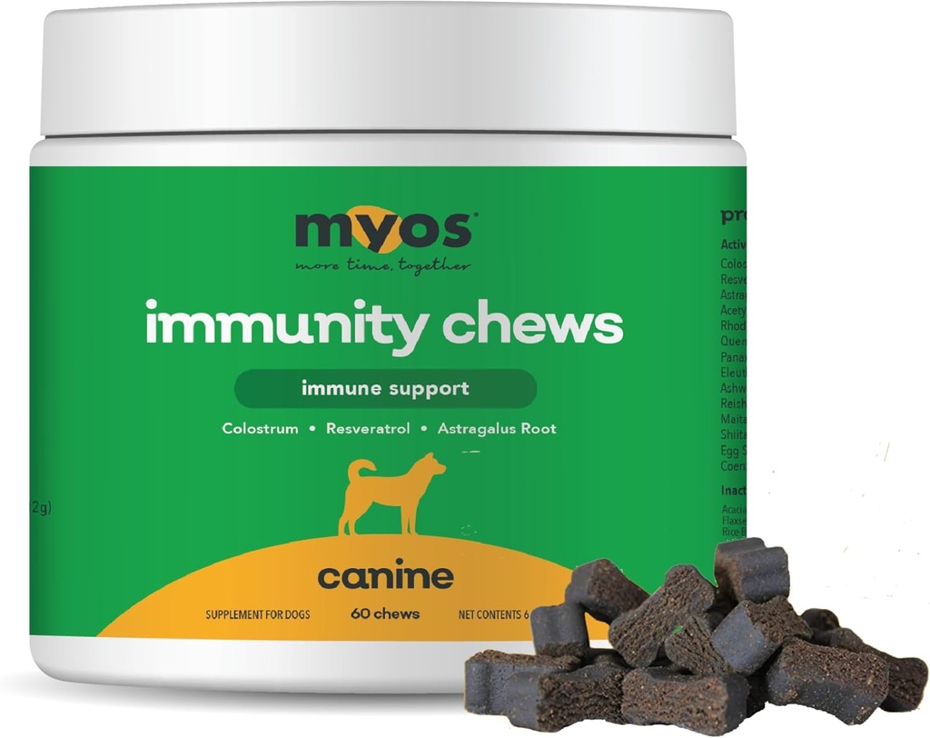 MIOS Immunitet Chew for Dogs - Wsparcie układu immunologicznego, Przeciwutleniacze, Pomaga Cellular Health & Vitality- z Colostrum, Resveratrol, Astragalus Root, i Mushrooms - Daily Chewable Supplement