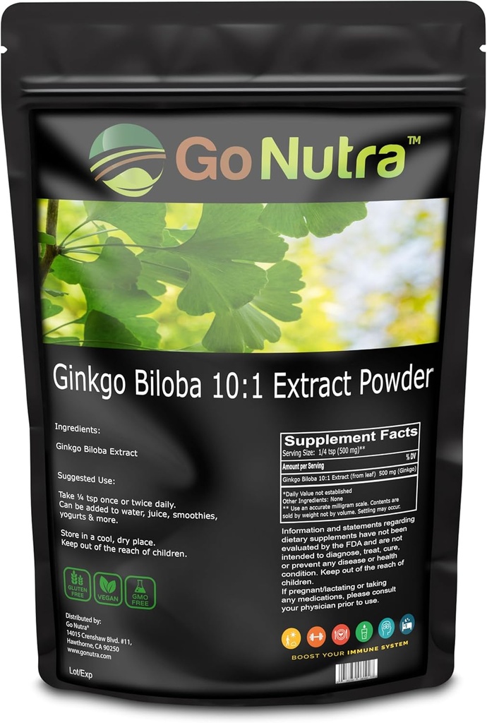 Go Nutra Ginkgo Biloba Powder 8 oz. Xi124; Pure Ginkgo Biloba Suplementy, Ginkgo Powder z Biloba Leaf (8oz.)